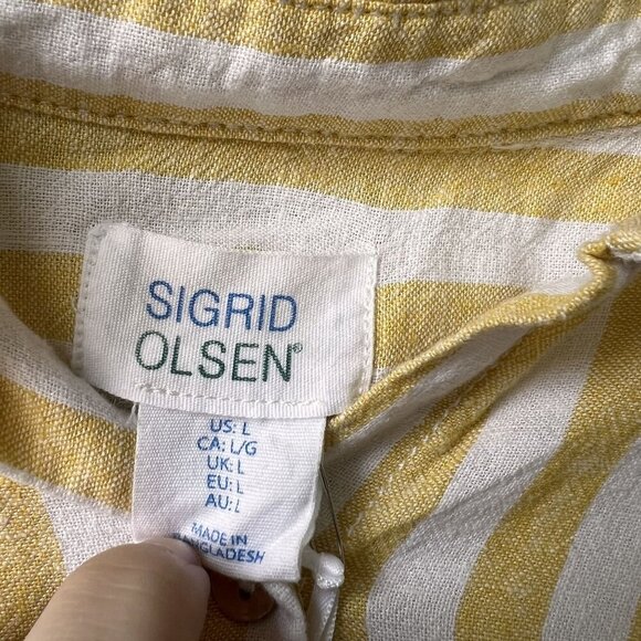 Striped Yellow & White Long Sleeve Button-Up Shirt Sigrid Olsen Womens L - Picture 2 of 3